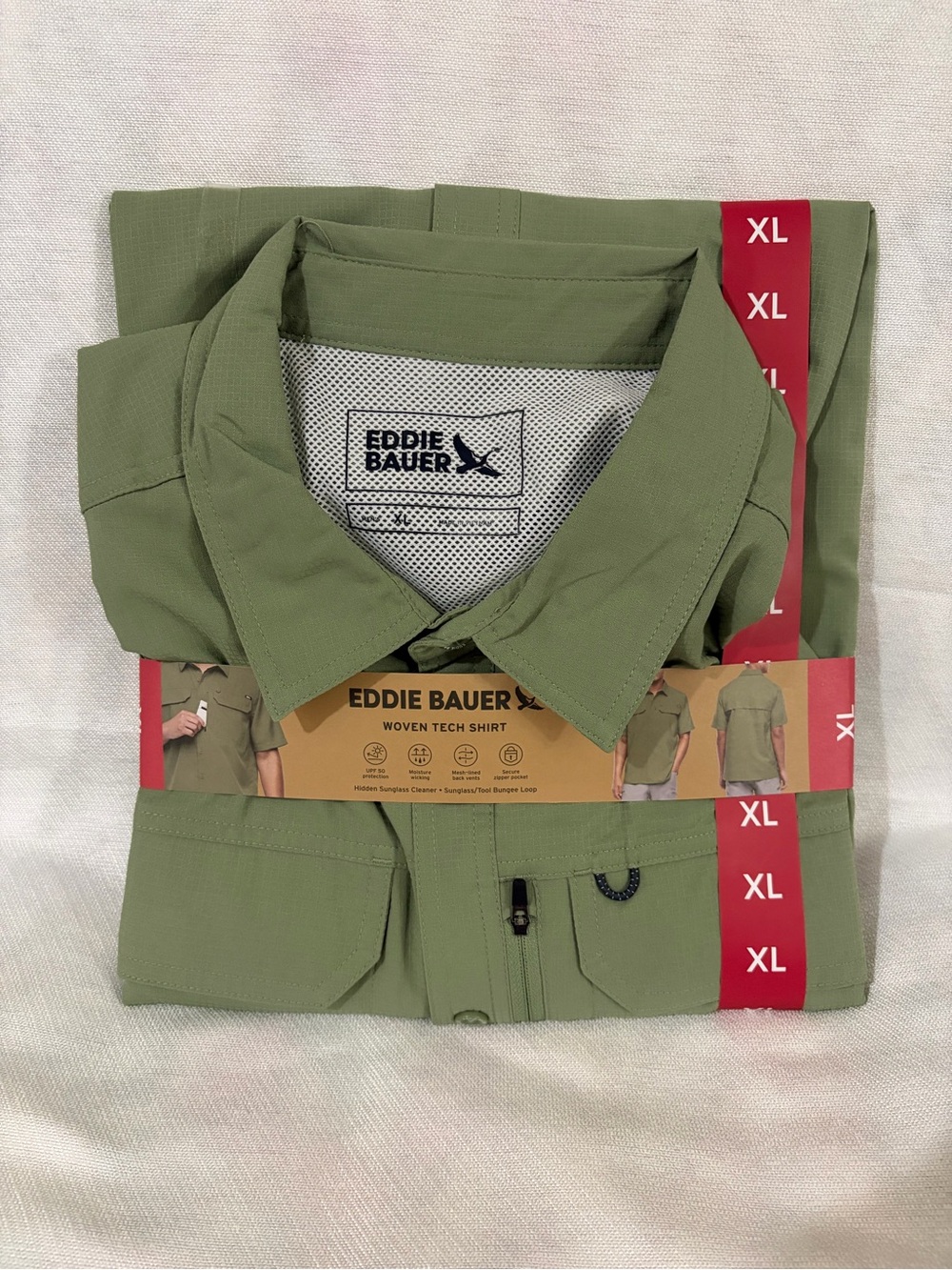 Eddie Bauer Woven Tech Shirt Men’s XL Olive Green Short Sleeve Outdoor NWT